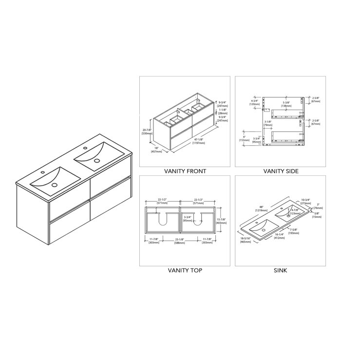 Blossom 48" Wall Mounted Double Bathroom Vanity with Sink Wayfair